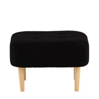 Svart sittpuff i fleece med djuphäftade knappar och träfärgade ben i modern design