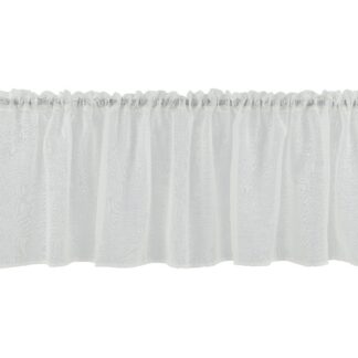 Vit gardinkappa Vardoft i linnegardin-look hängande på fönster med mjuk textur
