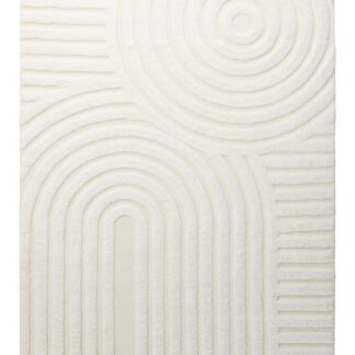 Vit mjuk ryamatta Ponti i polyester med cirka 35 mm tjocklek på trägolv