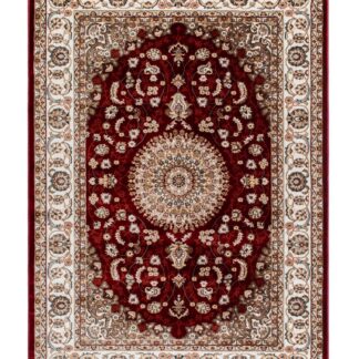 Röd Wiltonmatta med orientaliskt medaljongmönster i klassisk design