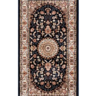 Blå Wiltonmatta Doha med klassiskt orientaliskt medaljongmönster och dekorativ bård