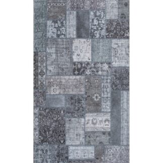 Patchwork gångmatta Markiss Steel i stålgrå nyans med livfulla färgrutor och mjuk textur