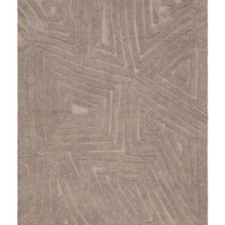 Handvävd linnefärgad bomullsmatta med vågig struktur och dekorativa fransar