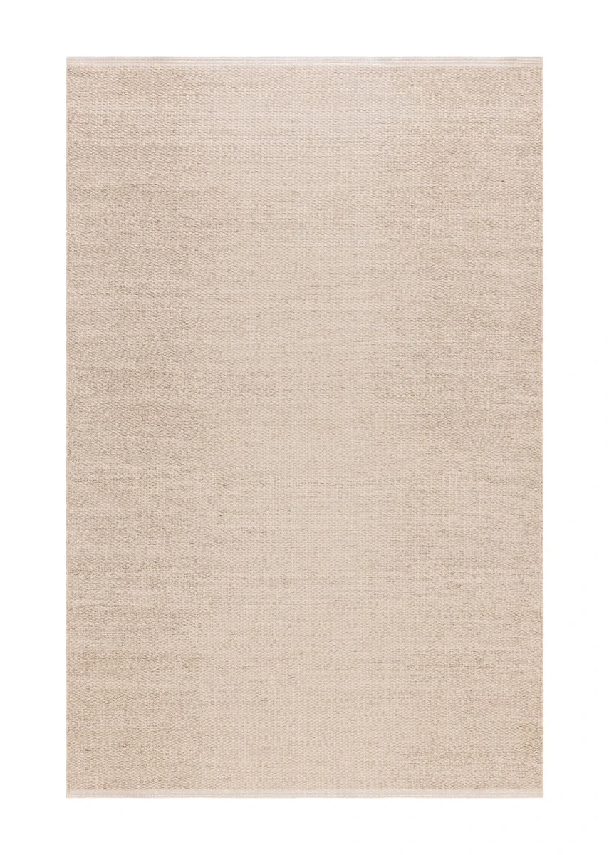 Handvävd linnefärgad plastmatta med vändbar design och mjuk tjocklek på cirka 7 mm