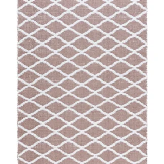 Handvävd rosa plastmatta Mimmi med vändbar spegelvänt mönster och ca 7 mm tjocklek