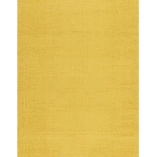 Handvävd mjuk och slitstark gul plastmatta Mimmi Lai med vändbart mönster