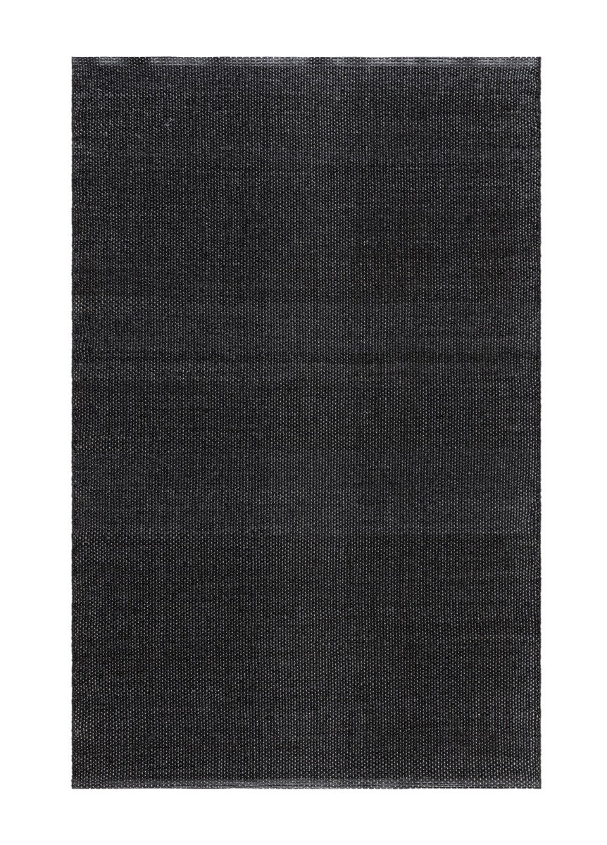 Svart handvävd plastmatta Mimmi Lai med dubbelsidigt mönster och mjuk bomullsbotten