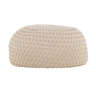 Beige sittpuff i mjuk polyester med kompakt design