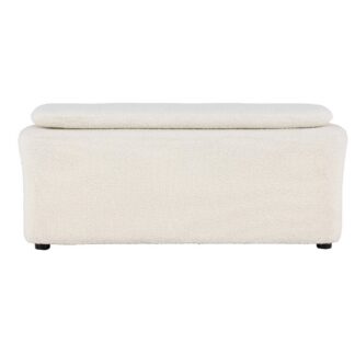 Vit sittpuff i mjukt boucletyg från Mistralroot-serien med rund form och modern design