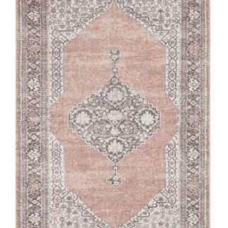 Brun tvättbar bomullsmatta Verdun Opale med orientaliska chenillemönster