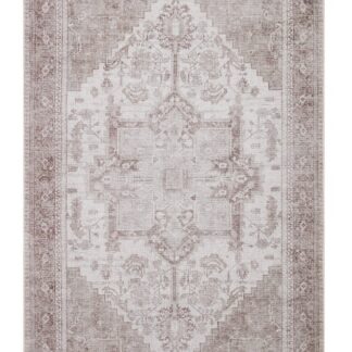 Maskinvävd Verdun naturfärgad tvättbar bomullsmatta med orientaliska medaljongmönster och chenillestruktur