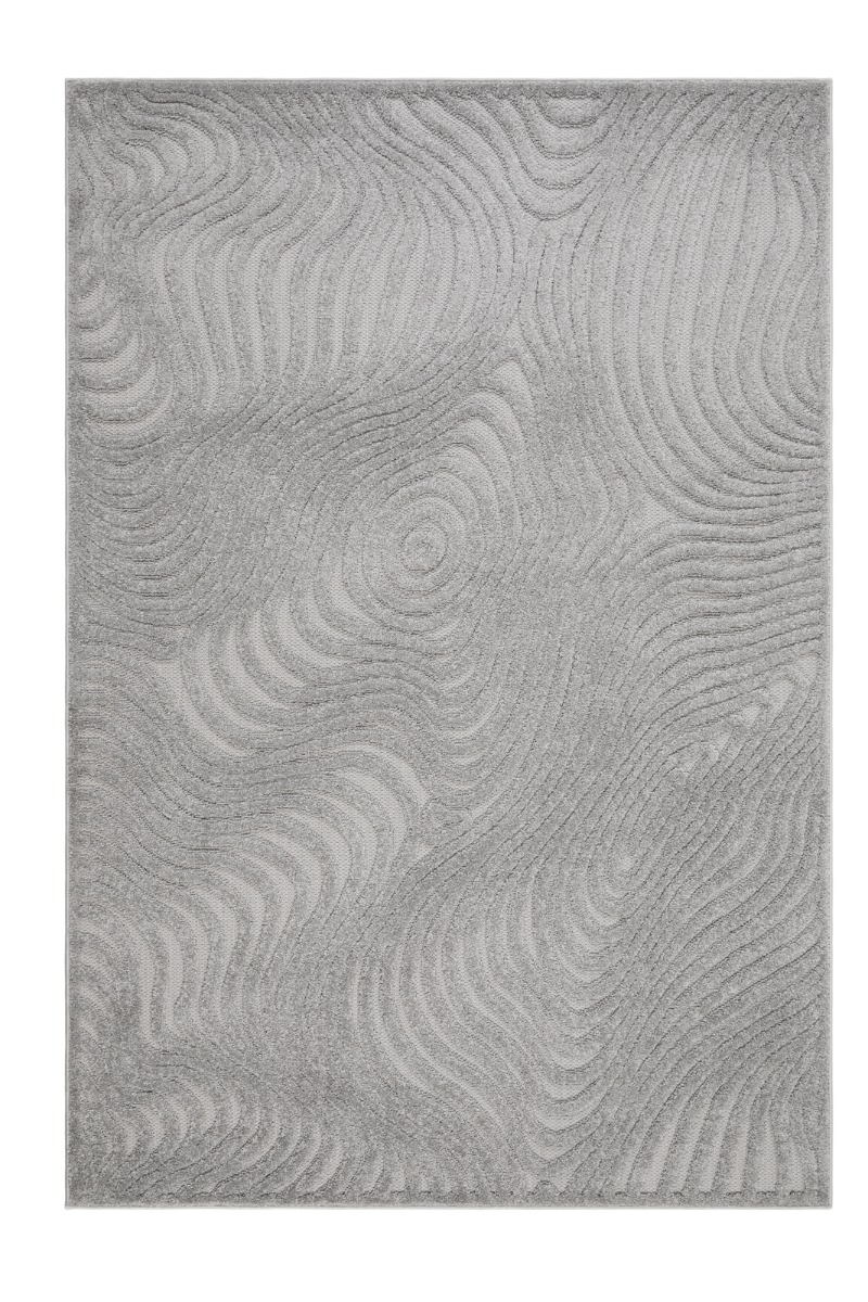 Yoko grå vävd polypropylenmatta med mjukt snirkligt mönster för inomhus och utomhus