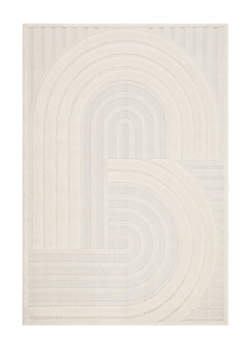 Yoko krämfärgad vävd matta med tuftade mönster för inom- och utomhusbruk