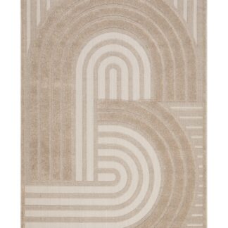 Vävd inomhus- och utomhusmatta Yoko i ljus linnefärg med subtil struktur och tuftade partier