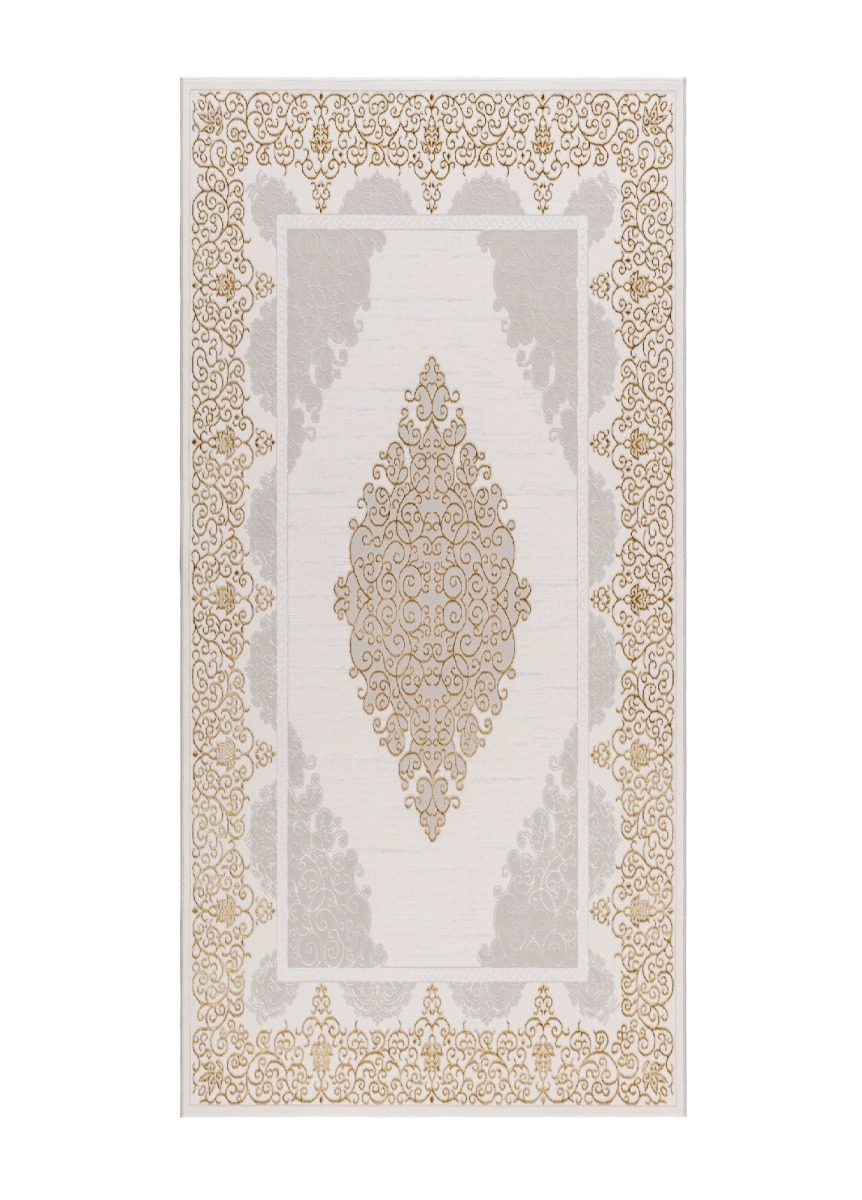 Modern creme och guldfärgad matta med kort lugg vävd i polyester