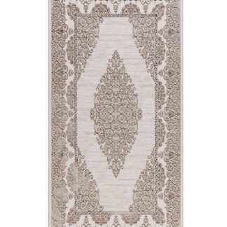 Modern gångmatta i creme och koppar med kort lugg och mjuk polyesteryta