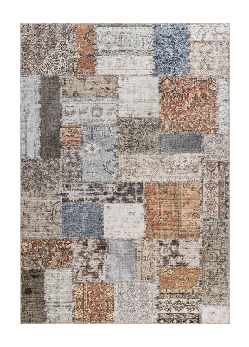 Färgstark patchworkmatta Lee Multi med Wiltonväv och mjuk textur