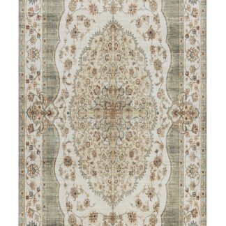 Lågprofilig tvättbar gångmatta i krämfärgad polyester med subtilt mönster