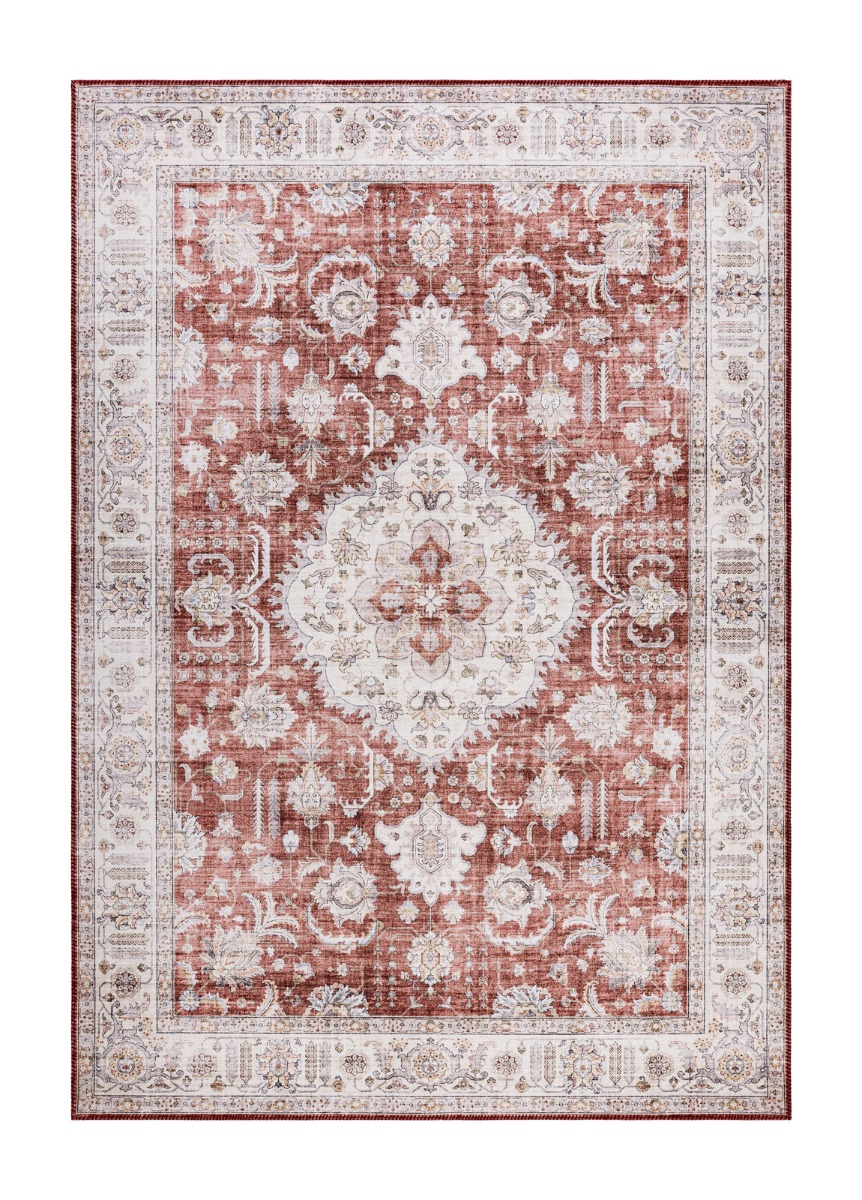 Röd lågprofilsmatta Mirande Elvaron med distinkt mönster och halkfri baksida