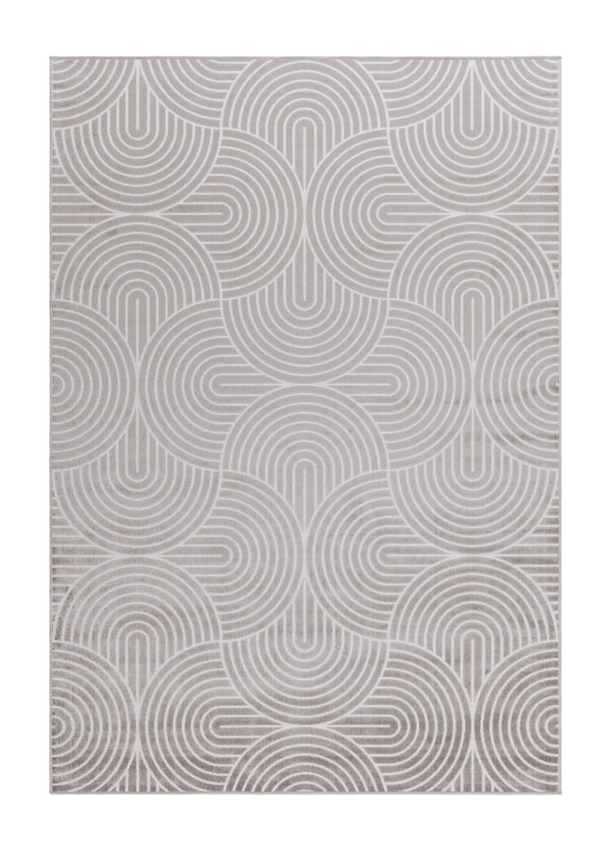 Tunn Giron Wave greige konstsilkesmatta i viskos med mf6nstermotiv och skiftande lyster