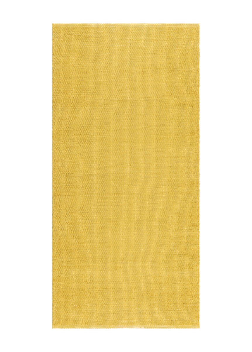 Handvävd gul plastmatta Mimmi Lai med dubbelsidigt mönster och mjuk bomullsvarp