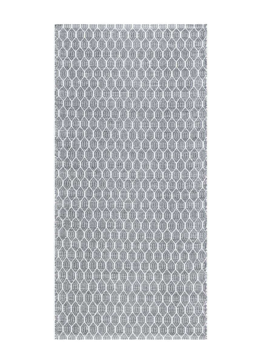 Handvävd grå gångmatta Mimmi Sian med tvåsidigt mönster, cirka 7 mm tjocklek