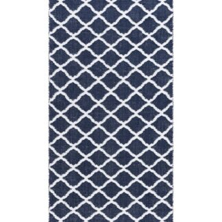 Vändbar blå plastmatta Mimmi med handvävt mönster i modern design