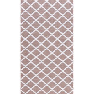 Rosa handvävd vändbar plastmatta Mimmi Dalli med spegelvänt mönster