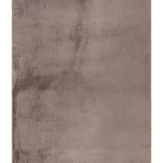 Fluffig taupe färgad gångmatta med pälslook och 25 mm tjocklek i modernt vardagsrum