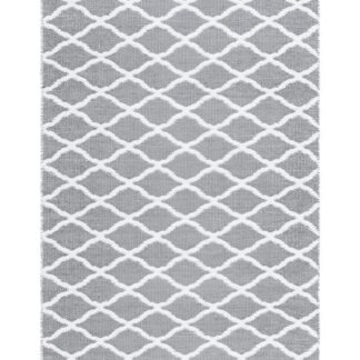 Grå handvävd plastmatta Mimmi Dalli med mjuk PVC och vändbar design