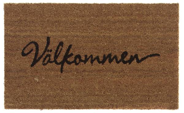 Beige maskinvävd dörrmatta Cocos med svart humoristisk text 45x75 cm
