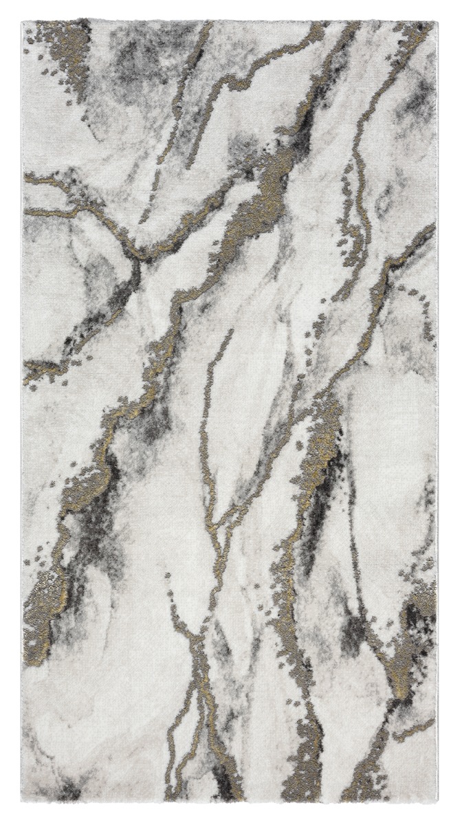 Wiltonmatta med marmormönster och gulddetaljer i elegant guldton