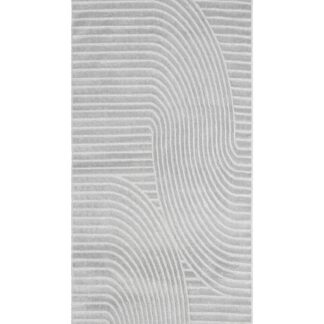 Bella Spin grå gångmatta med kortskuren yta och modernt mönster