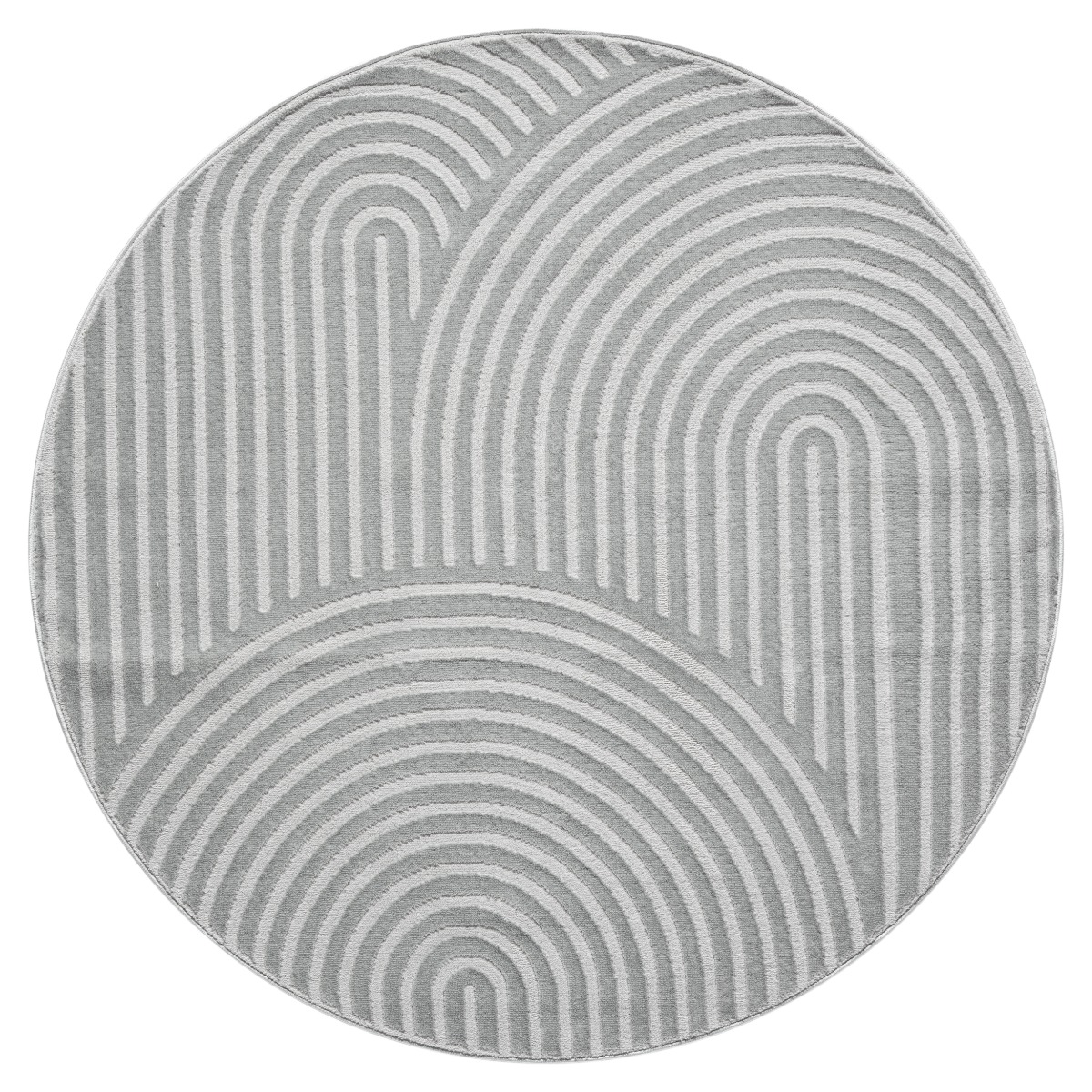 Rund grå Wiltonmatta Bella Zen i mjukt polyester och polypropylenmaterial