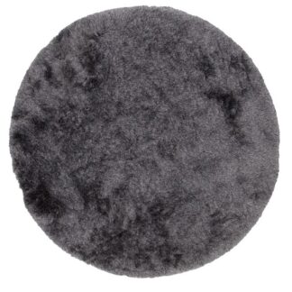 Rund grå ryamatta med 40 mm tjocklek i mjuk polyesterfiber för vardagsrum eller sovrum