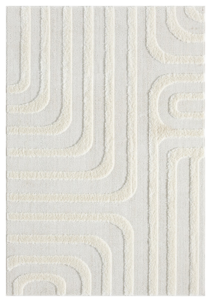 Närbild av Brolly Klay ryamatta i krämvit med mjuk fluffig yta och subtilt mönster