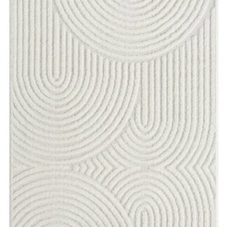 Krämfärgad zen-inspirerad ryamatta med mjukt vågmönster i polypropylen