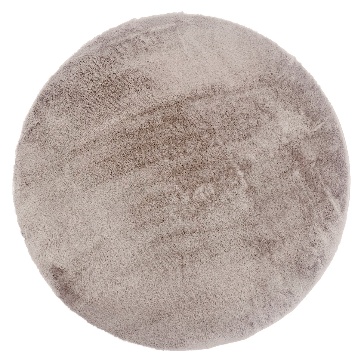 Rund tvättbar pälsmatta i mjuk taupe polyester med cirka 15 mm tjocklek
