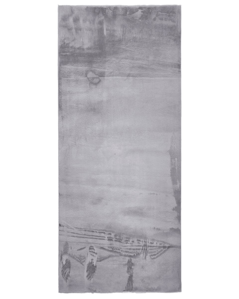 Silvergrå tvättbar gångmatta med mjuk tät lugg och gummibaksida på trägolv