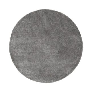 Rund grå ryamatta i mjuk microfiber med skimrande yta i modernt hem