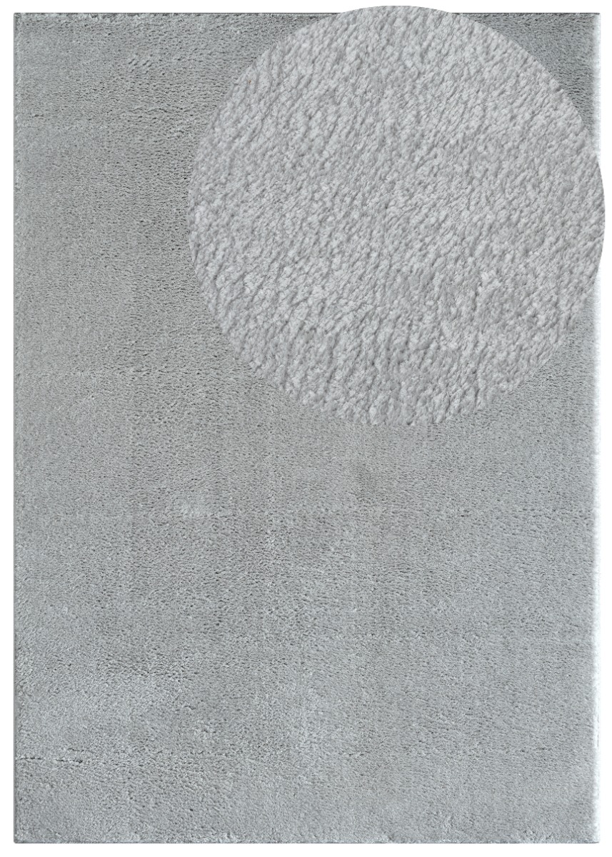 Mjukt tvättbar ryamatta med fluffig yta i elegant silverfärg