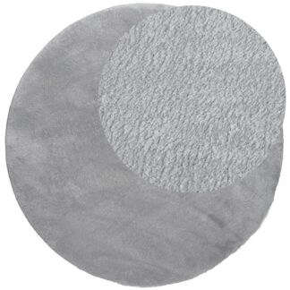 Rund silvergrå ryamatta i mjuk polyester med ca 20 mm tjocklek