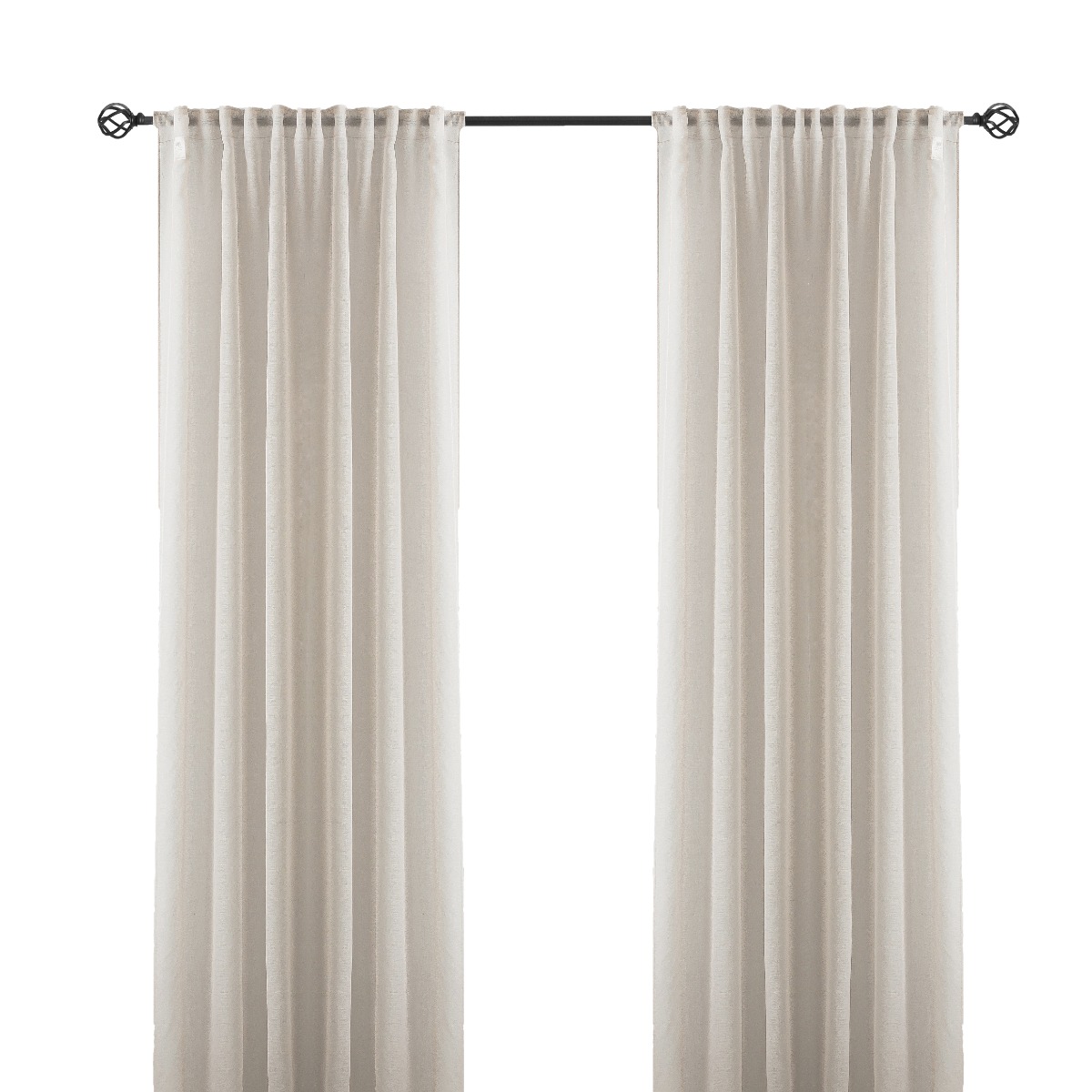 Tvåpack Ellinor linnegardiner i varm linnefärgad polyester med multifunktionsupphängning