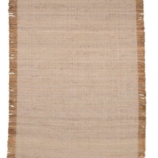 Offwhite jutematta med dekorativa fransar och tjock struktur i naturlig jute