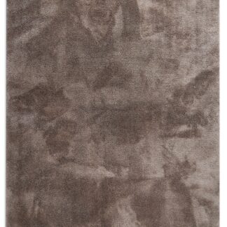 Tvättbar fluffig ryamatta i taupefärg med tjock mjuk polyesterstruktur