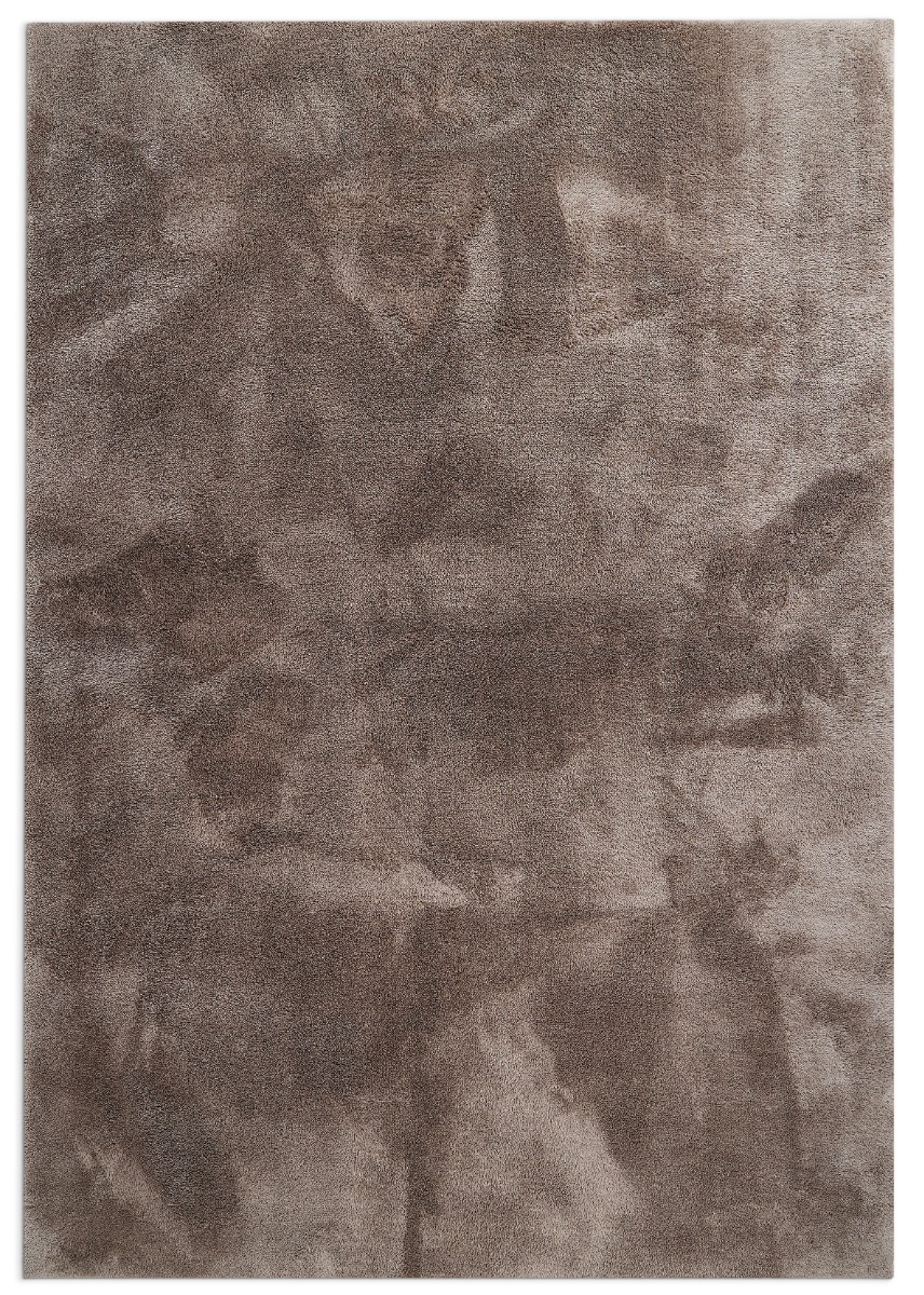 Tvättbar fluffig ryamatta i taupefärg med tjock mjuk polyesterstruktur