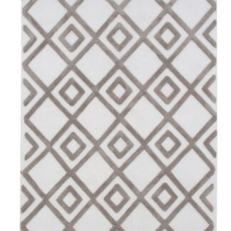 Brun modern ryamatta med upphöjt strukturerat mönster och dekorativa fransar i vardagsrum