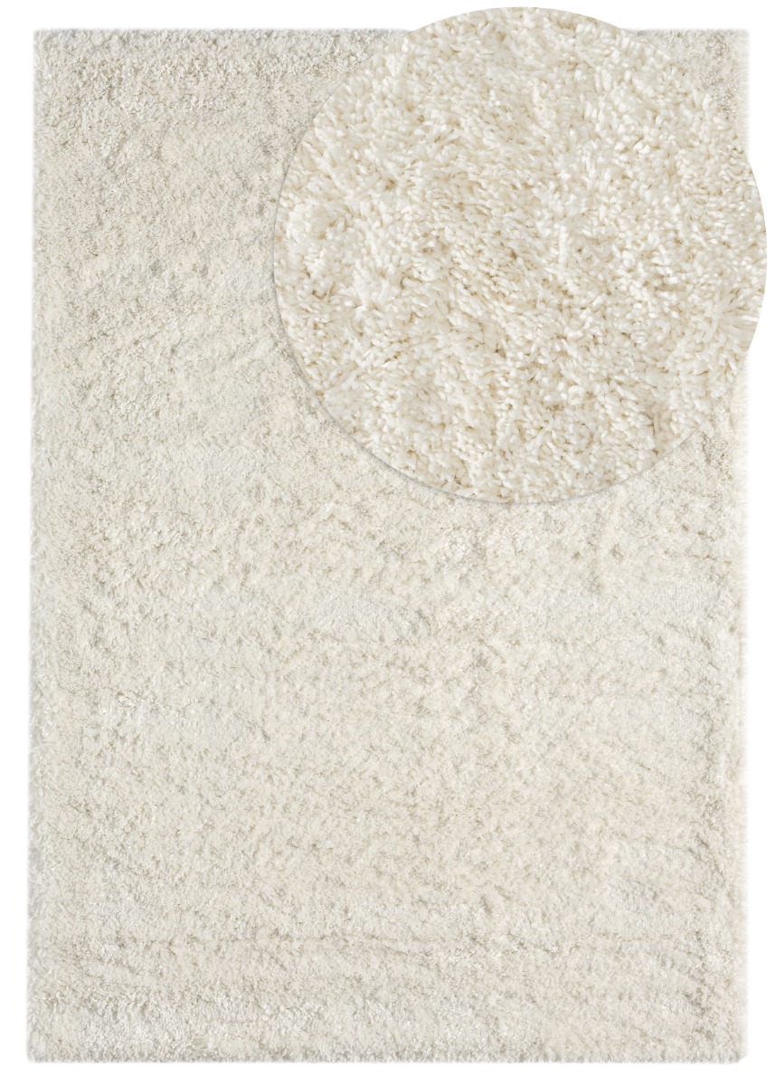 Mjukt fluffig offwhite ryamatta med extra tjock lugg i ljus nyans