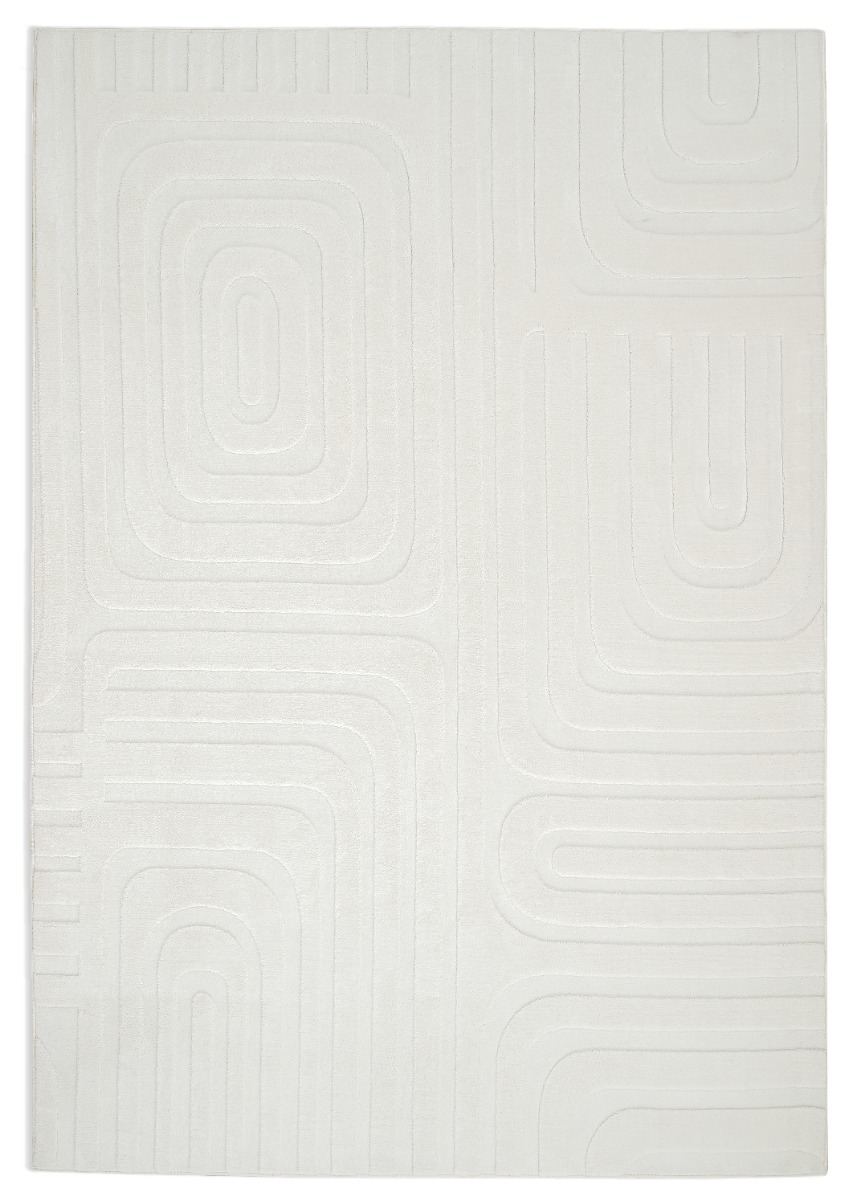 Tvättbar mjuk ryamatta Fuzzy Vega i offwhite med lång fluffig lugg på golv i vardagsrum