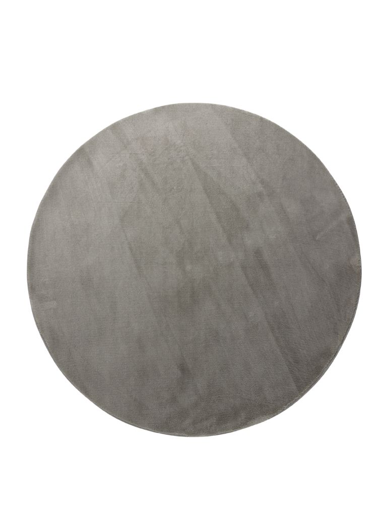Rund ljusgrå ryamatta i tjock plysch med mjuk och elegant yta